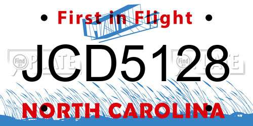 JCD5128 North Carolina License Plate