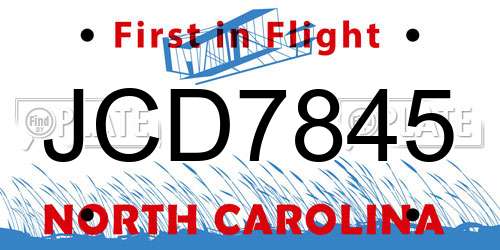 JCD7845 North Carolina License Plate