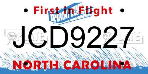 JCD9227 North Carolina License Plate