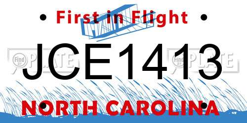 JCE1413 North Carolina License Plate