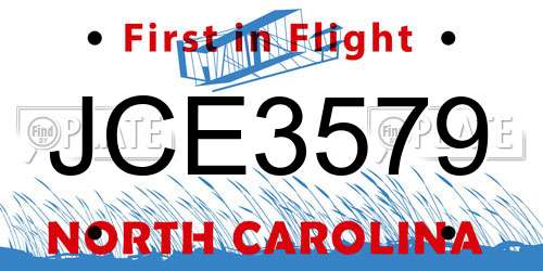 JCE3579 North Carolina License Plate