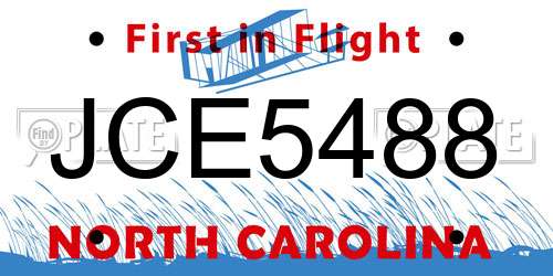 JCE5488 North Carolina License Plate