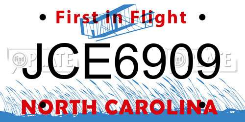 JCE6909 North Carolina License Plate
