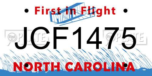 JCF1475 North Carolina License Plate
