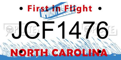 JCF1476 North Carolina License Plate
