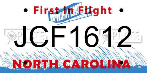 JCF1612 North Carolina License Plate