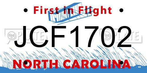 JCF1702 North Carolina License Plate