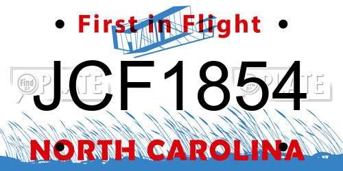 JCF1854 North Carolina License Plate