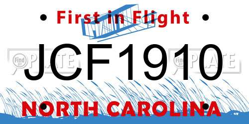 JCF1910 North Carolina License Plate