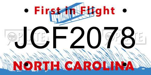 JCF2078 North Carolina License Plate