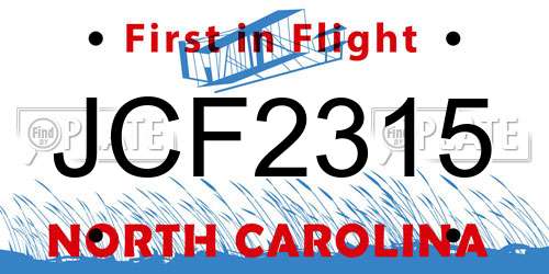 JCF2315 North Carolina License Plate