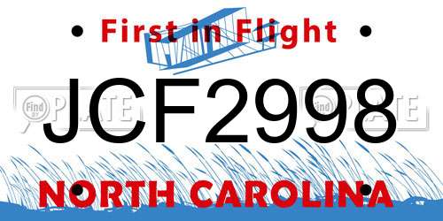 JCF2998 North Carolina License Plate