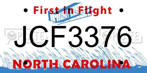 JCF3376 North Carolina License Plate