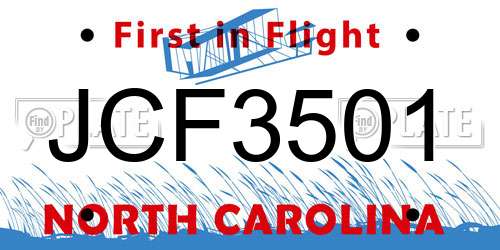 JCF3501 North Carolina License Plate