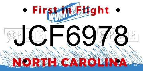 JCF6978 North Carolina License Plate