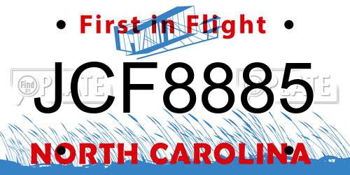 JCF8885 North Carolina License Plate