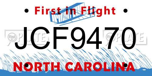 JCF9470 North Carolina License Plate
