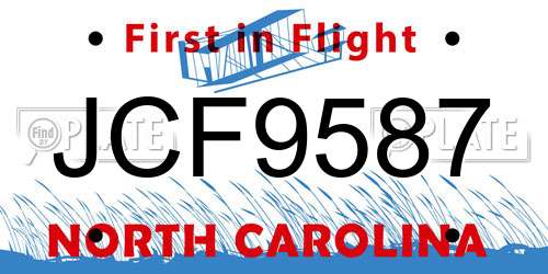 JCF9587 North Carolina License Plate