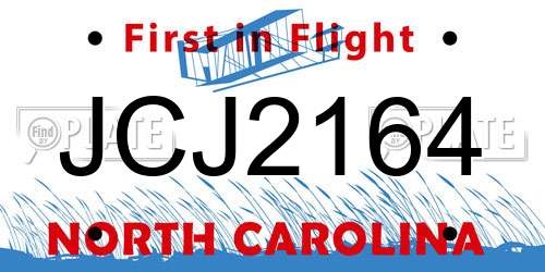 JCJ2164 North Carolina License Plate