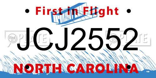 JCJ2552 North Carolina License Plate