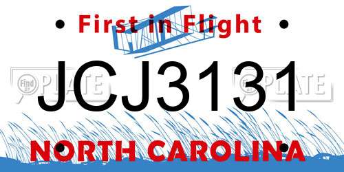 JCJ3131 North Carolina License Plate