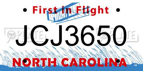 JCJ3650 North Carolina License Plate