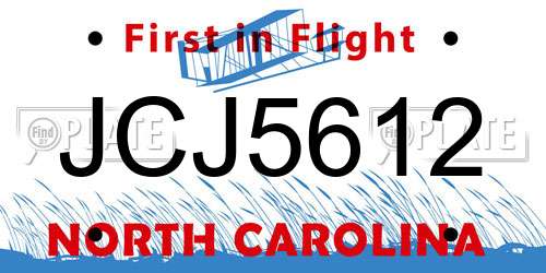 JCJ5612 North Carolina License Plate