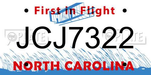 JCJ7322 North Carolina License Plate