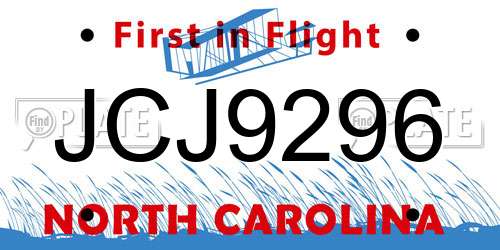 JCJ9296 North Carolina License Plate