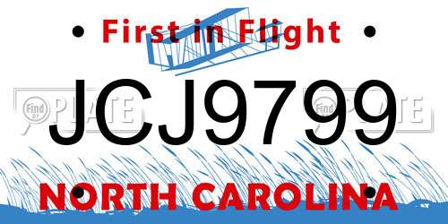 JCJ9799 North Carolina License Plate