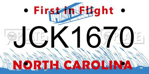 JCK1670 North Carolina License Plate