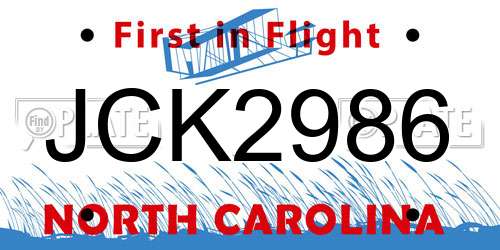 JCK2986 North Carolina License Plate