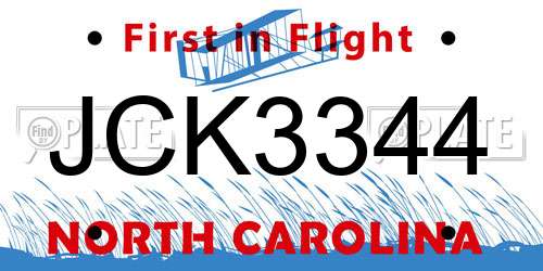 JCK3344 North Carolina License Plate