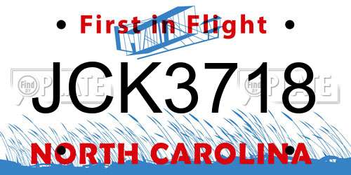 JCK3718 North Carolina License Plate