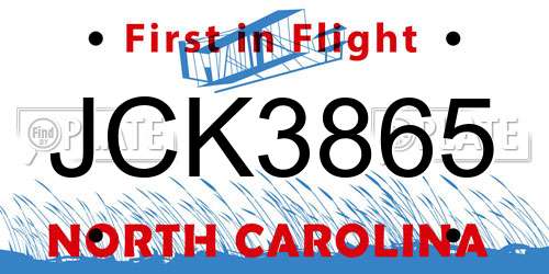JCK3865 North Carolina License Plate