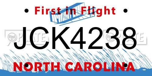 JCK4238 North Carolina License Plate