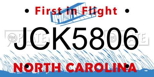 JCK5806 North Carolina License Plate