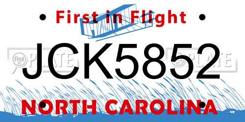 JCK5852 North Carolina License Plate