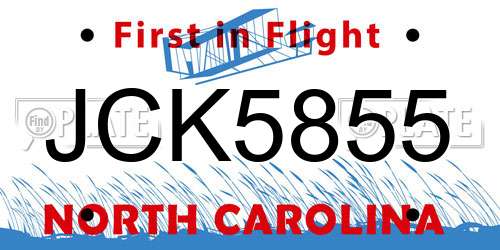 JCK5855 North Carolina License Plate