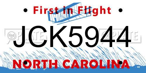 JCK5944 North Carolina License Plate