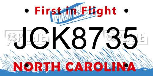 JCK8735 North Carolina License Plate
