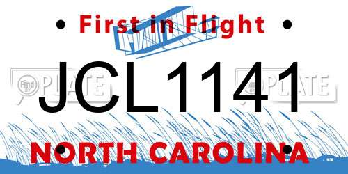 JCL1141 North Carolina License Plate