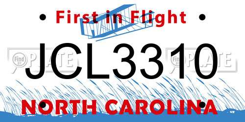 JCL3310 North Carolina License Plate