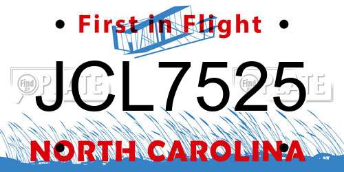 JCL7525 North Carolina License Plate