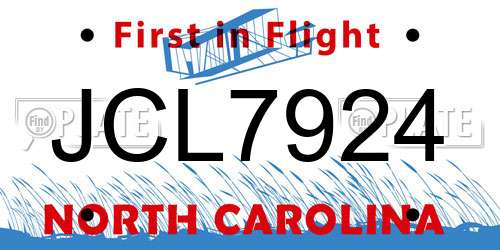 JCL7924 North Carolina License Plate