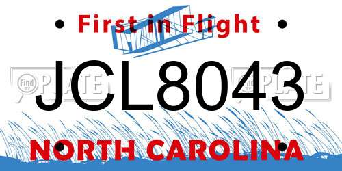 JCL8043 North Carolina License Plate