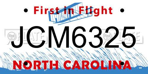 JCM6325 North Carolina License Plate