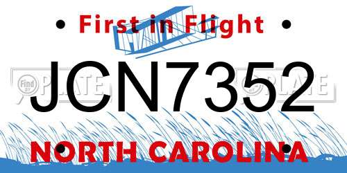 JCN7352 North Carolina License Plate
