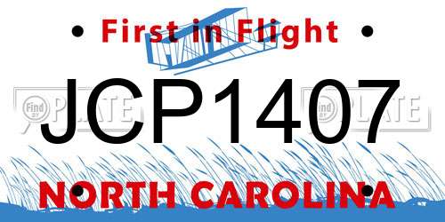 JCP1407 North Carolina License Plate
