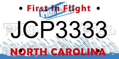 JCP3333 North Carolina License Plate